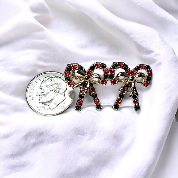 🌼 Christmas Bow Rhinestones Stud Earrings - Picture 2 of 2